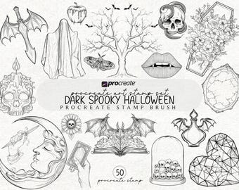 Spooky Tattoos Procreate Brush Stamps Halloween Tattoos Procreate Stamp Brushes Bundle Tattoo Stencil Design Procreate Tattoo Stamp Set