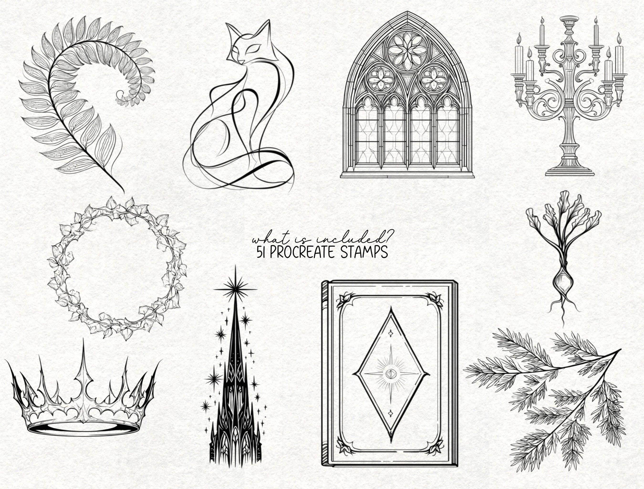 Witchy Gothic Tattoo Design Procreate Stamp Bundle Brush Stamp ...