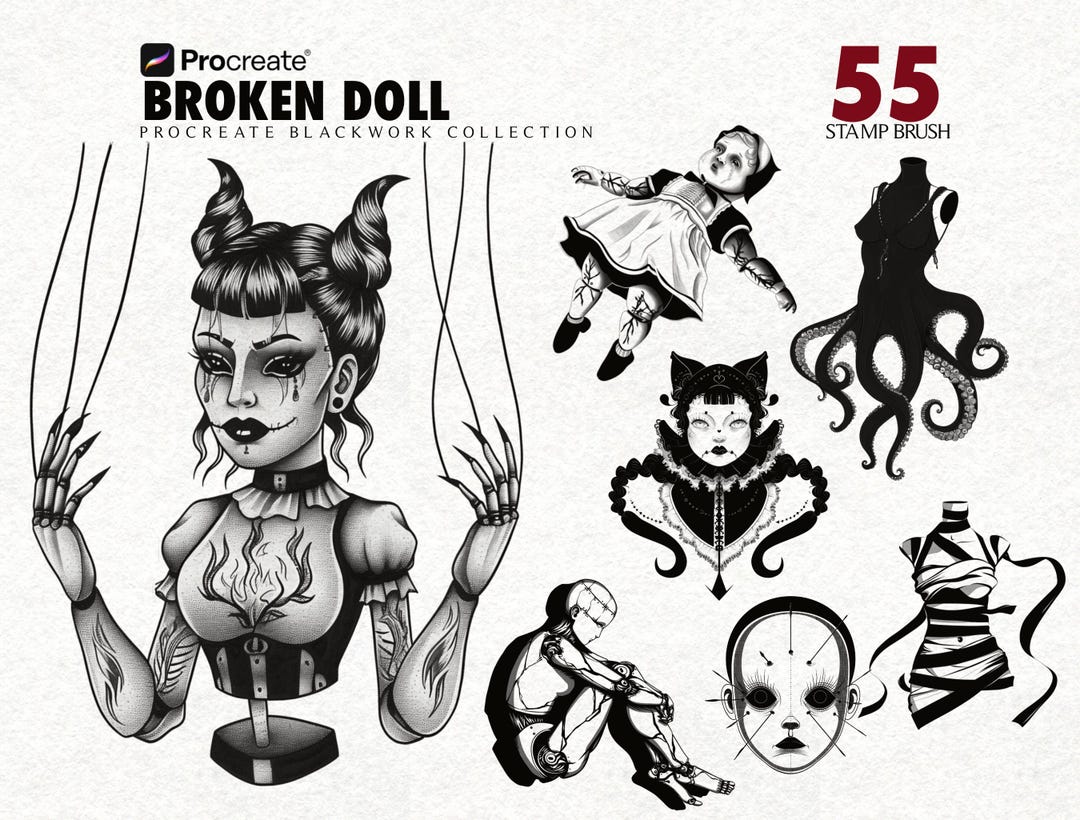 Black Work Procreate Tattoo Brushes – Procreate Stamp Brush Set for ...