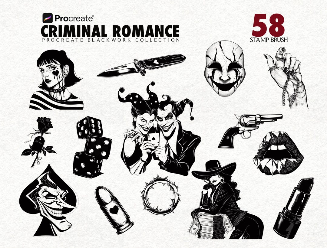 Black Ink Tattoo Procreate Stamp Brush Set Tattoo Flash Gothic Dark Art ...