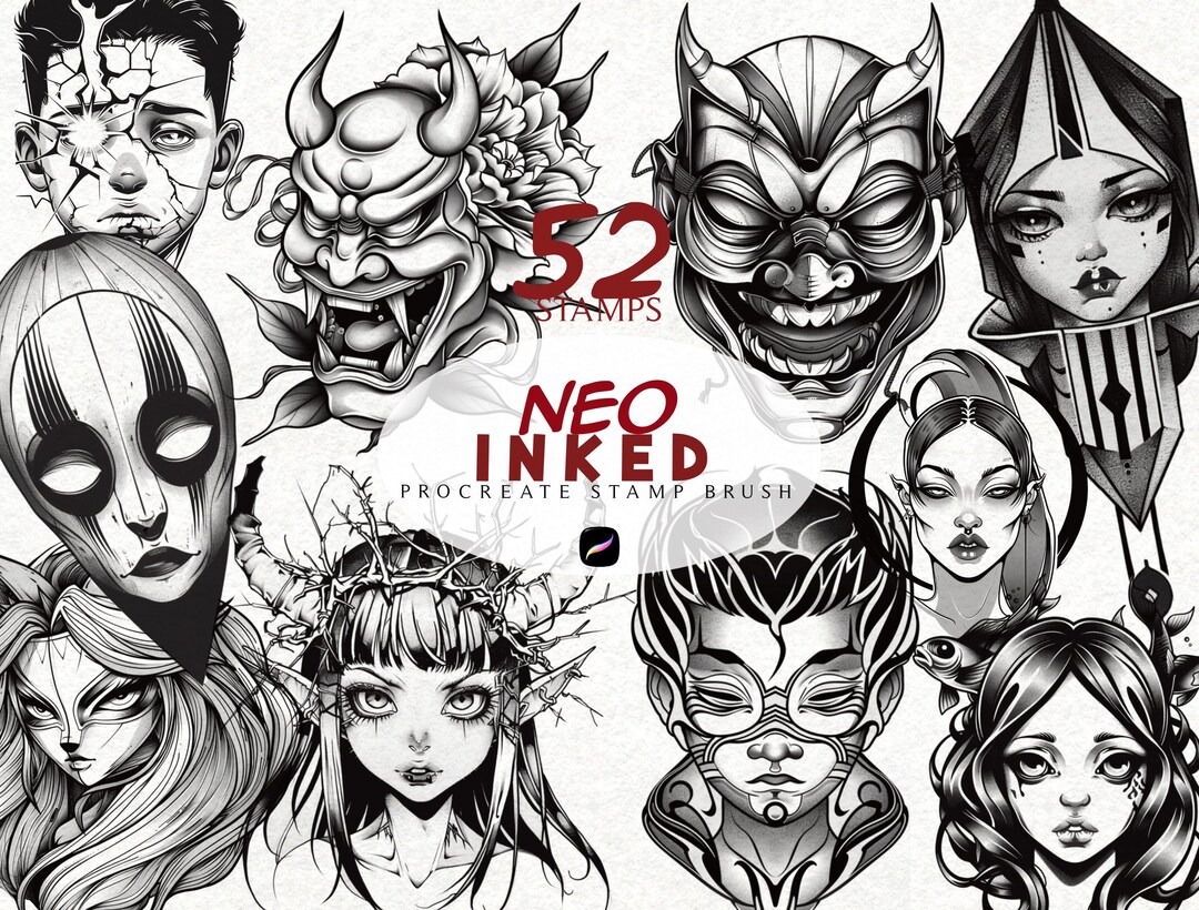 Neo Traditional Tattoo Stamp Procreate Stamp Brushes Bundle Anime ...