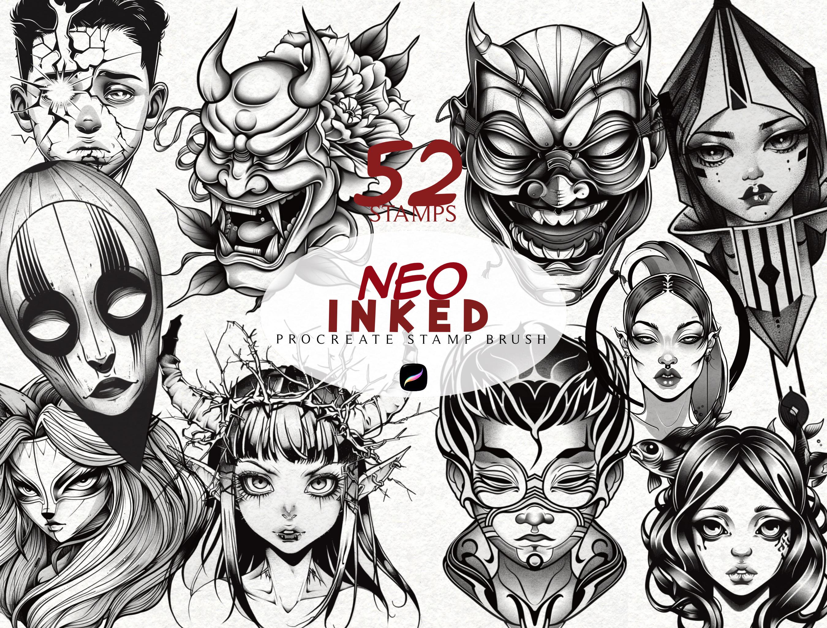 Neo Traditional Tattoo Stamp Procreate Stamp Brushes Bundle Anime ...