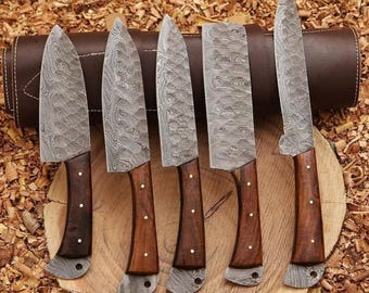 Custom Handmade 5 Pcs Luxury Damascus Chef Knife Set, Chef Set, Handmade Damascus Chef Set, Personalized Gift For Mother, Mothers day gift