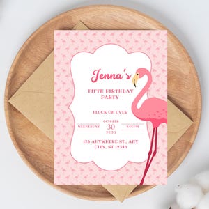 Editable Flamingo Birthday Invitation Party Invite Girls Pink Invitation Instant Download Printable Template Canva