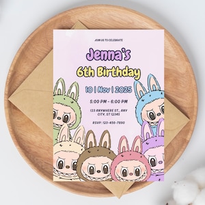 Editable Labubu Birthday Invitation, Labubu Birthday Party Invite, Canva Template, Instant Download