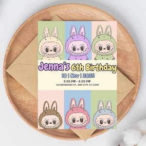 Labubu Birthday Invitation, Labubu Themed Birthday Party Invite,Labubu Kids Birthday Invitation,Editable Labubu Birthday Invite, Printable