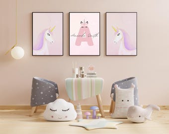 Unicorn Room Decor, Unicorn Art for Girls Room Decor, Girl Bedroom Decorations, Unicorn Wall Art Girls, Set of 3 PRINTS, Nursery Decor