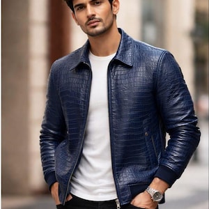 Blue Crocodile Leather Jacket - Etsy