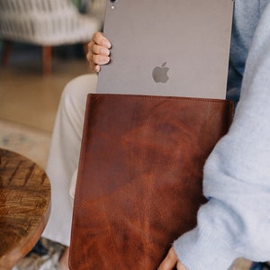 Artisan Leather iPad Sleeve, Custom Engraved Monogram Tablet Case Gift