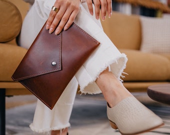 Minimalist Leather Clutch | Handmade Leather Clutch Purse |  Leather Envelope Clutch Bag | Leather Envelope Purse | Simple Evening Bags