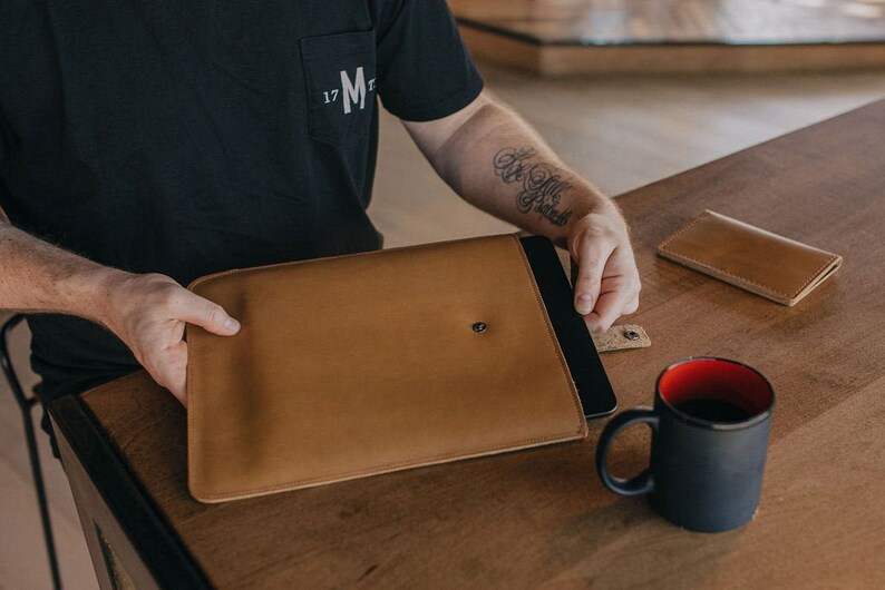 Leather iPad Sleeve with Strap in Whiskey Leather tablet case Vertical ipad brown leather sleeve Minimalist leather ipad case