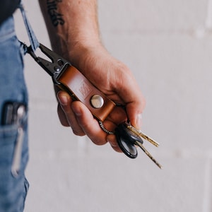 Leather Tactical Keychain, Hook Clasp, Personalized