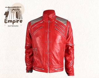 Ultimate Michael Jackson Beat It Jacket – Red Biker Leather Costume for Men | Concert Style MJ Tribute Coat