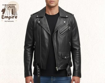Men’s Black Leather Rider Jacket – Vintage Motorcycle Style with Zipper Closure, Durable Premium Leather, Classic Moto Look Winter Jacket