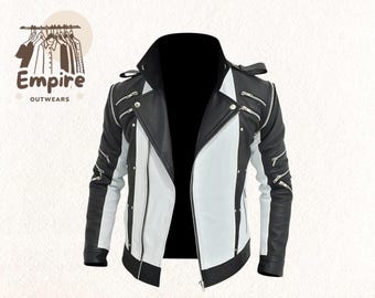 Ultimate Michael Jackson MJ Thriller Pepsi Punk Style Veste en cuir noir et blanc | Manteau hommage cosplay