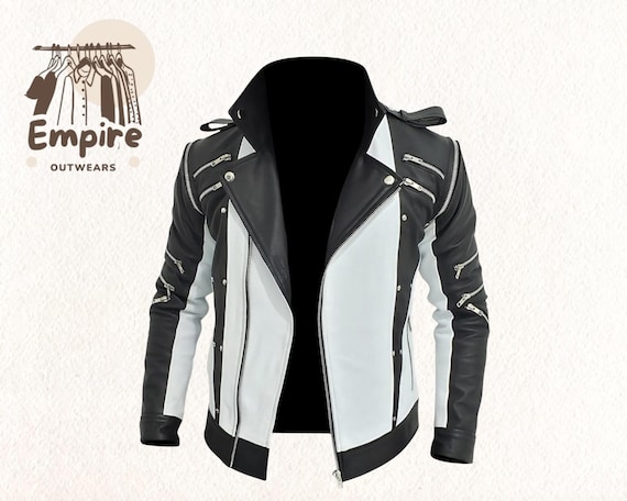 Ultimate Michael Jackson MJ Thriller Pepsi Punk Style Black & White Leather Jacket | Cosplay Tribute Coat