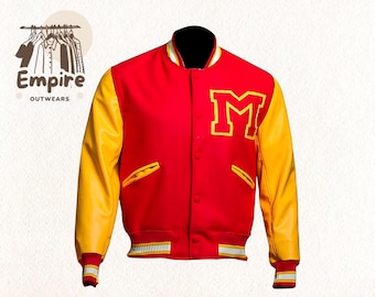 Handmade Michael Jackson Thriller Varsity Letterman M Logo Leather