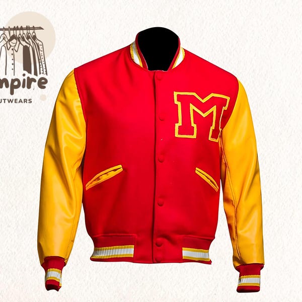 Ultimate Michael Jackson Thriller Jacket – Red Wool Varsity Bomber with Leather Sleeves MJ Letterman Music Icon Style