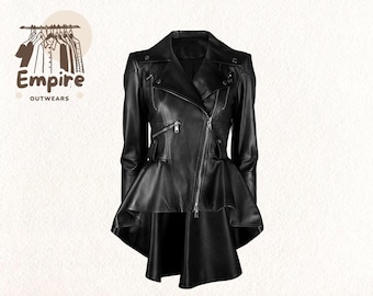 Premium Damen Schößchen Schwarze Lammfell Lederjacke - Modischer Echtledermantel | Trendige Oberbekleidung