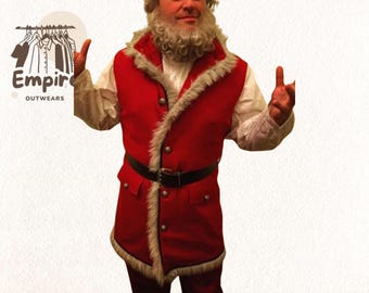 Colete Ultimate Christmas Chronicles – Fantasia de Papai Noel em Lã Vermelha, Traje Masculino para Festas de Fim de Ano