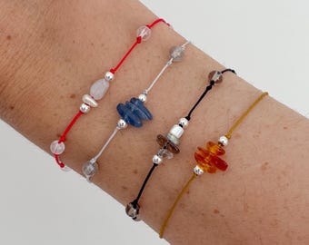Bracelet ajustable en fil de perles, bracelet minimaliste en cordon, bracelet en pierre naturelle