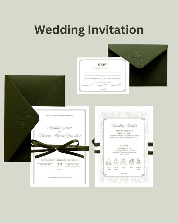 Elegant Wedding Invitation Template – 3 Editable Canva Templates, Bilingual – Instant Download