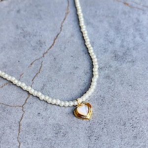 Vintage Pearl Beaded Necklace with Heart Charm