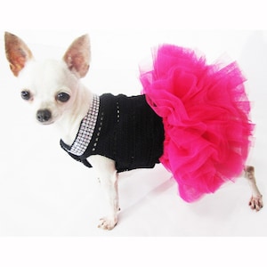 Pink Dog Clothes, Pink Dog Tutu,  Black Pink Pet Costumes, Chihuahua Clothes Bling - Bling Handmade Crochet DF12 Myknitt - Free shipping