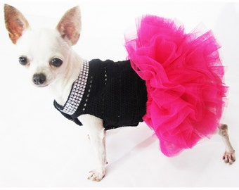 Pink Dog Clothes, Pink Dog Tutu,  Black Pink Pet Costumes, Chihuahua Clothes Bling - Bling Handmade Crochet DF12 Myknitt - Free shipping