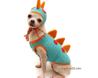 Dog Costume Dragon, Dinosaur Dog Costume, Dog Hat Crochet, Chihuahua Clothes, Dachshund Clothes, Custom Dog Gifts, DF132 Myknitt