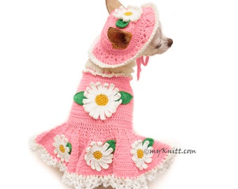 Pink Dog Dress Flower, Dog Dress Large Dogs, Pink Dog Hats Ear Holes, Custom Dog Clothes, Cat Clothes DF228 Myknitt - Free Shipping