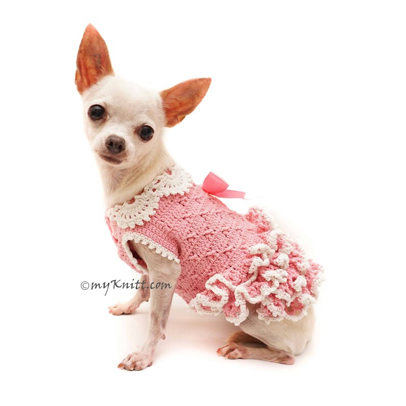 Pink Dog Dress Crochet Ruffle Dress Tiny Dog Dress Dog Etsy UK