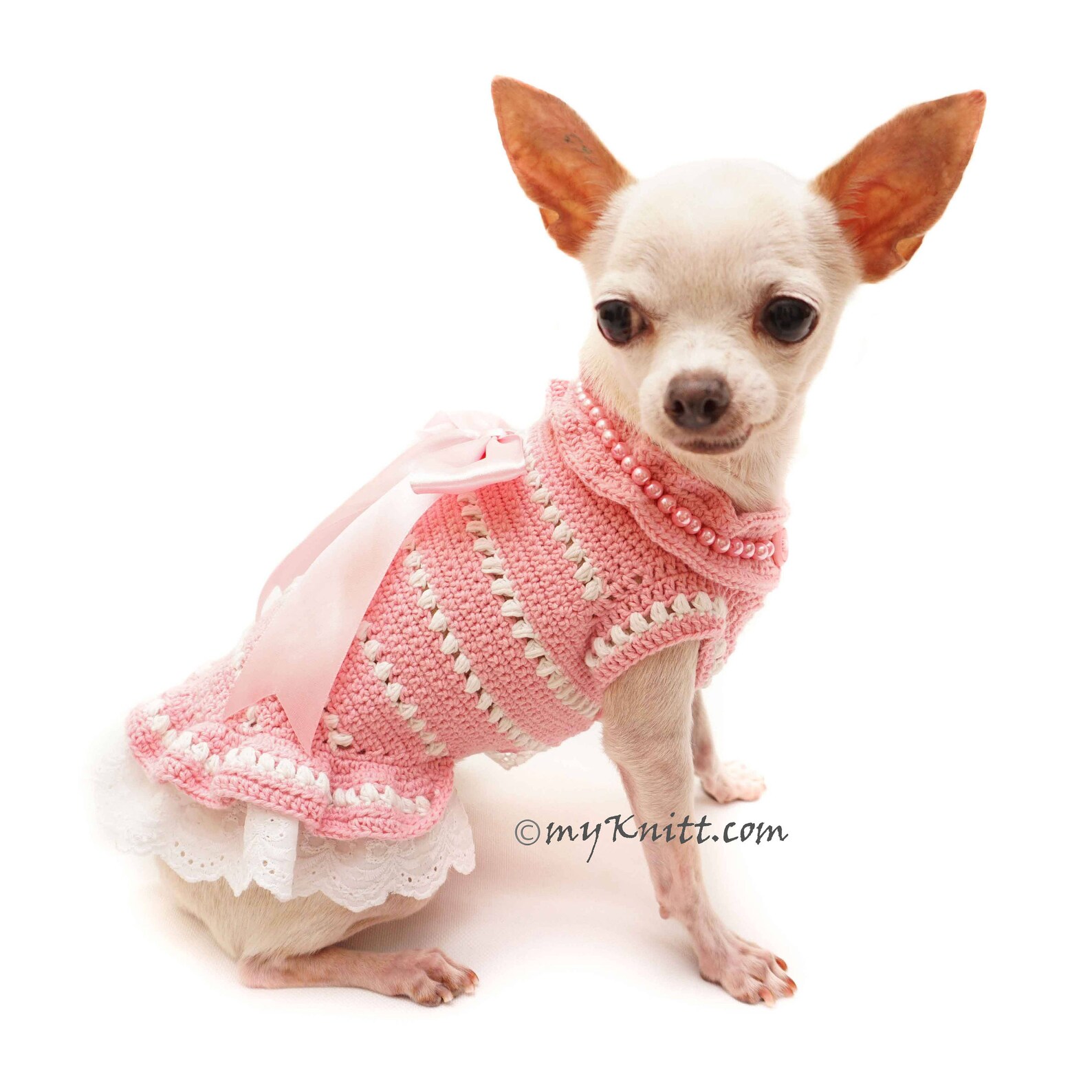 Baby Pink Dog Clothes Lace Lace Dog Dress Hand Crochet Dog Etsy