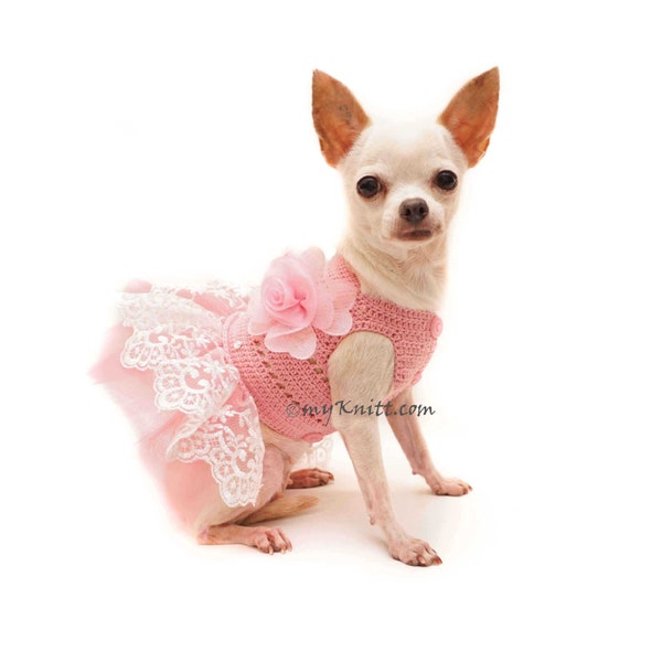 Bebé rosa perro tutú, brillo perro tutú vestido, flor perro tutu boda, perro tutú cumpleaños, hecho a mano crochet vestido de perro tutu DF137 por Myknitt