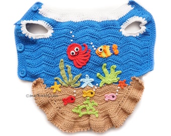 Under The Sea Party Pet Costume, Under the Sea Crochet Dog Dress, Chihuahua Clothes Custom DF226 Myknitt - Free shipping