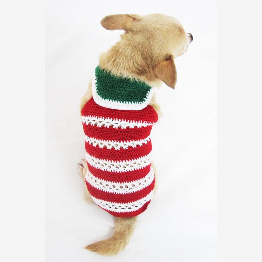 Christmas Pet Clothes Crochet Red White Green Elf Dog Sweater Chihuahua