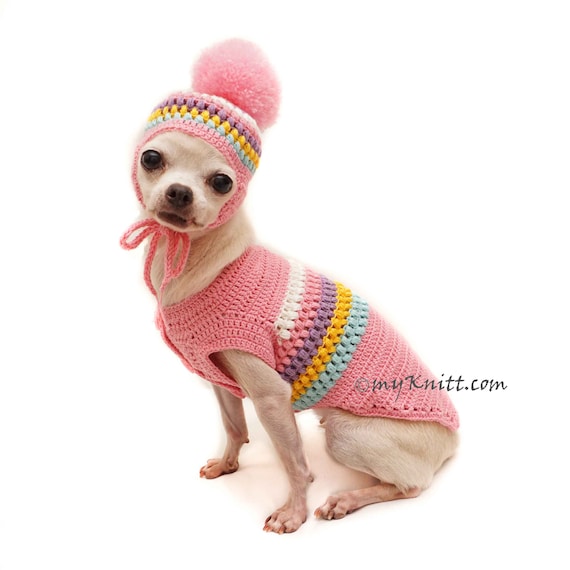 Baby Pink Dog Sweater Pom Pom Dog Snood Hat Crochet Etsy Baby Pink Dog Sweater Pom Pom Dog Snood Hat Crochet Etsy