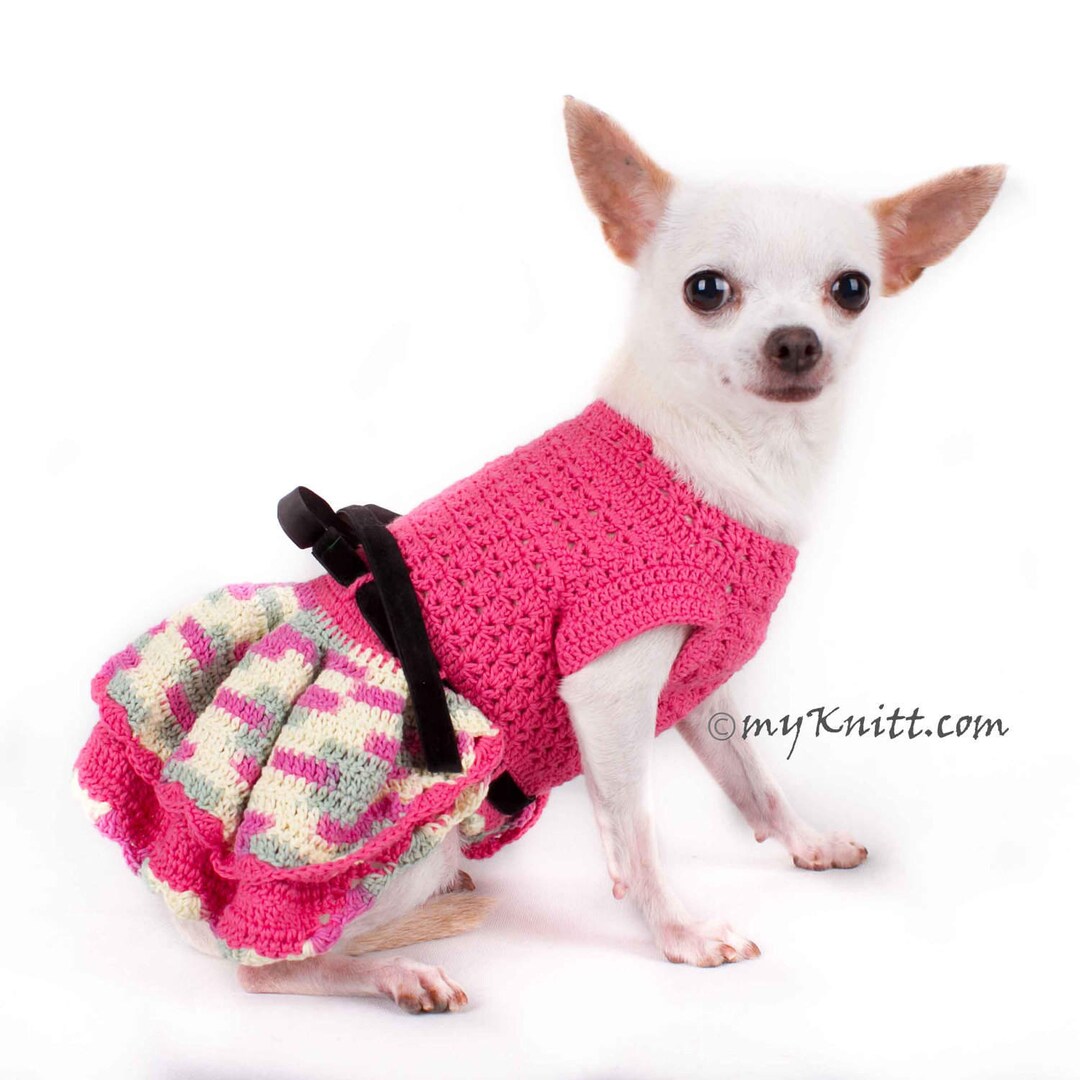 Pink Dog Clothes, Ruffles Dog Dress Crochet, Chihuahua Dress, Puppy