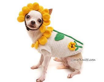 Sunflower Dog Costume, Cute Halloween Costume for Pets, Sun Flower Hair Accessory, Chihuahua Clothes DF94 by Myknitt - Free Shipping