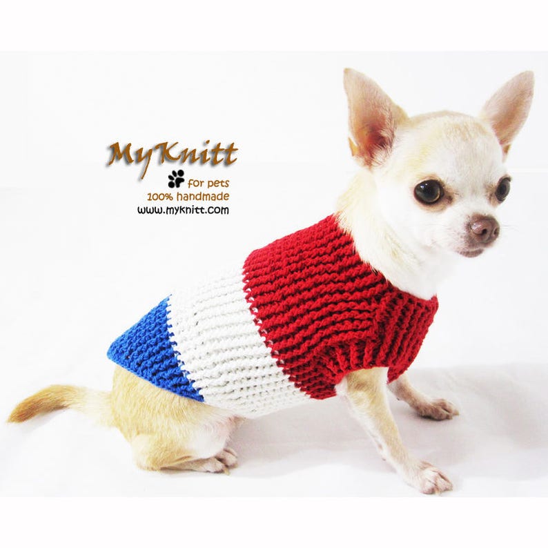 Red White Blue Knitted Dog Sweater Size Medium July 4th Dog Etsy