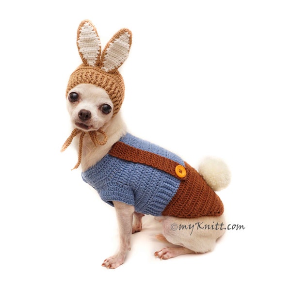 Rabbit Pet Costume, Bunny Rabbit Dog Costume Crochet, Bunny Dog Hat Ears Up, Chihuahua Clothes, DF149 by Myknitt - Livraison gratuite