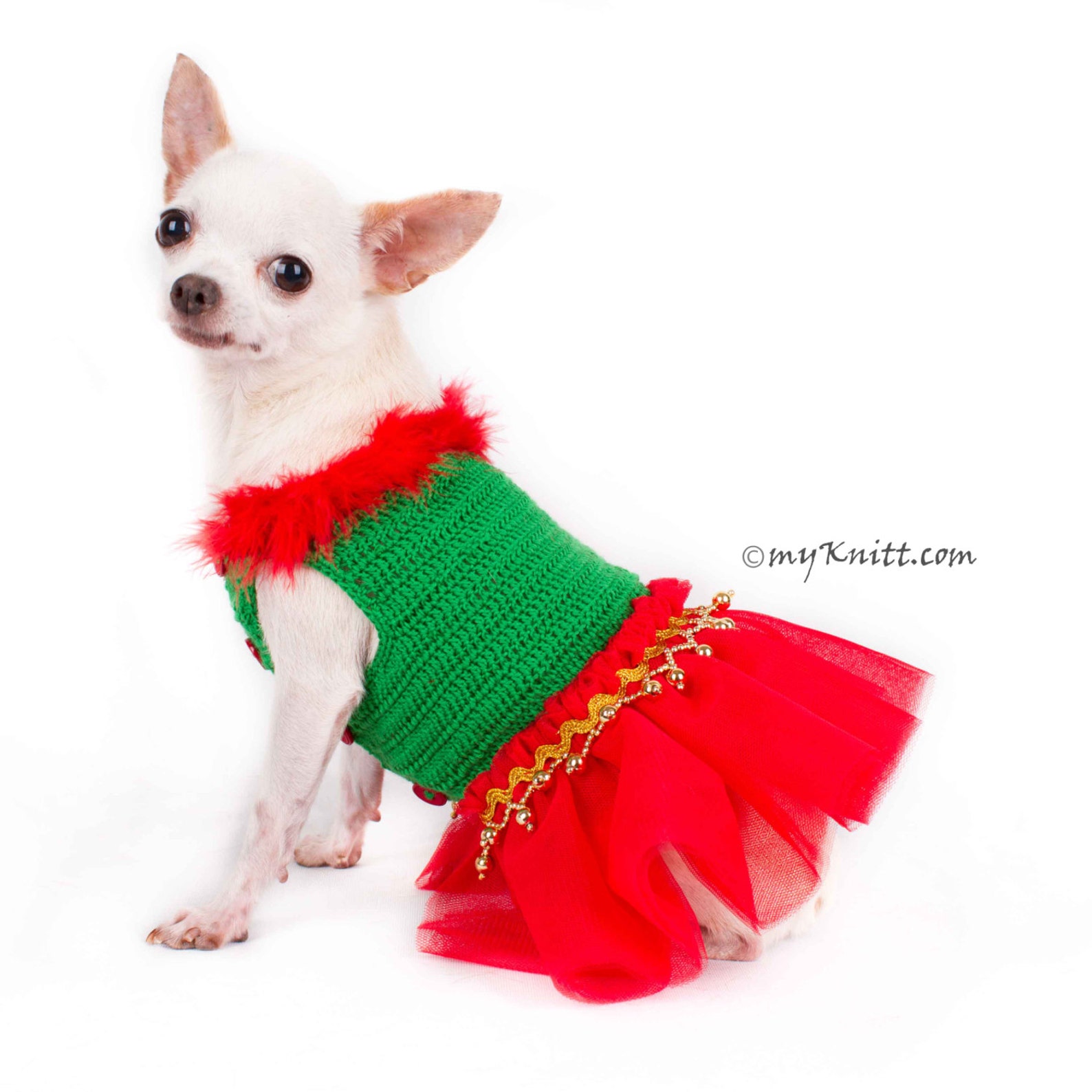 Christmas Dog Dress Tutu Red and Green Chihuahua Clothes Etsy