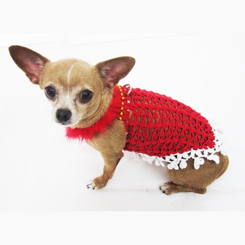 Fancy Dog Dresses Fur Crystal Pet Costumes Cute Teacup Chihuahua Clothes Crochet Designer Dogs Myknitt DF10 Free Shipping image 3