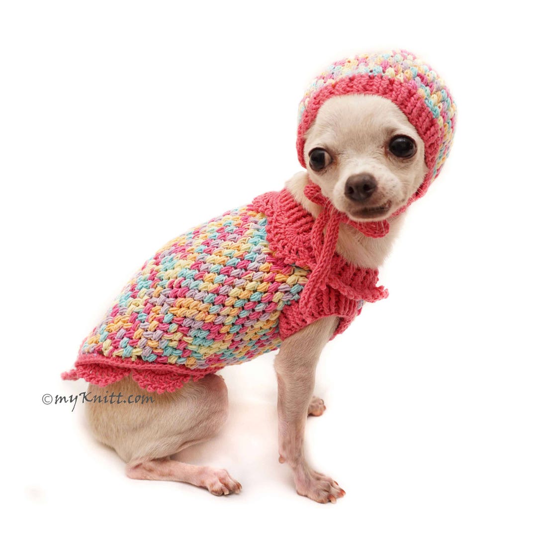 Pink Dog Clothes With Dog Hat, Crochet Dog Sweater, Knit Dog Sweater ...
