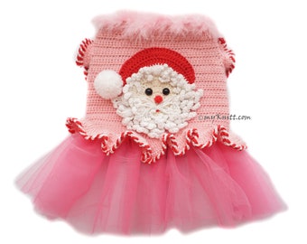 Pink Christmas Dog Dress Tutu Santa Head Ornaments, Crochet Dog Sweater Christmas, Crochet Santa Head, Myknitt DF246 Free Shipping