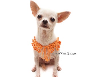 Peach Pet Bandana Collar, Victorian Pet Necklace, Crochet Dog Collar Necklace, Dachshund Neck Accessories DN28 Myknitt - Free Shipping