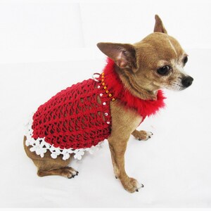 Fancy Dog Dresses Fur Crystal Pet Costumes Cute Teacup Chihuahua Clothes Crochet Designer Dogs Myknitt DF10 Free Shipping image 1