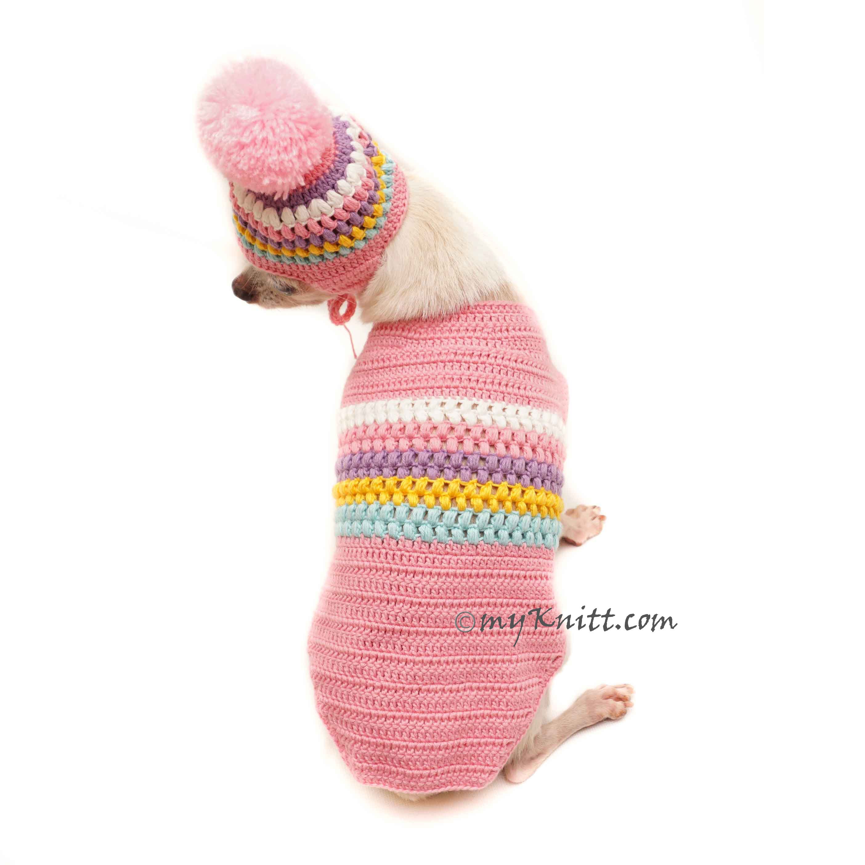 Baby Pink Dog Sweater Pom Pom Dog Snood Hat Crochet Etsy