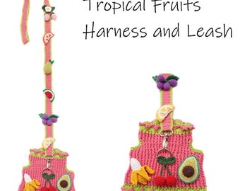 Dog Harness and Leash Set, Funny Crochet Amigurumi Tropical Fruits, Dog Harness matching Bags, Funny Dog Leash, DH87 by Myknitt Free Ship