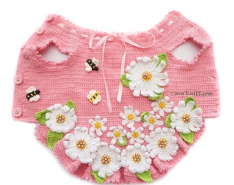 Pink Dog Dress, Crochet Daisy Flower, Pink Daisy Dress for Dogs Cats, Custom Pet Dress, Extra Large Dog DF233 Myknitt - Free Shipping
